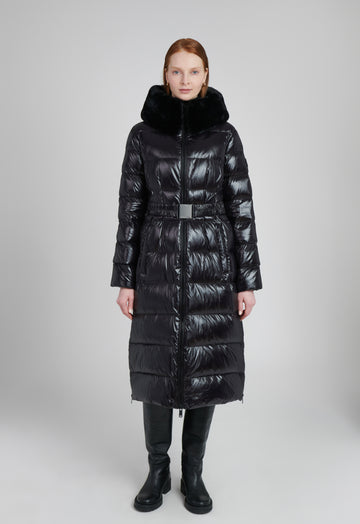 Lexi Women's Long Winter Coat – sustainable outerwear made from 100% recycled materials with repurposed down insulation.