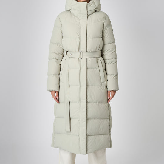 VADA belted maxi coat – long winter coat made from 100% recycled nylon with repurposed down insulation.